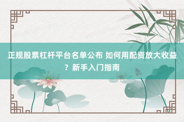 正规股票杠杆平台名单公布 如何用配资放大收益？新手入门指南